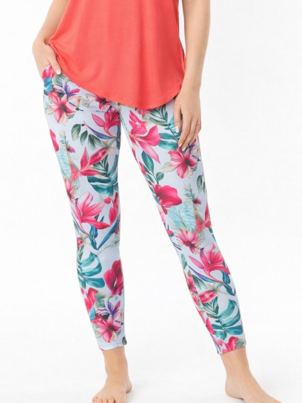 Evolutions Athletic Tropical Floral Leggings Large High Rise Yoga Activewear